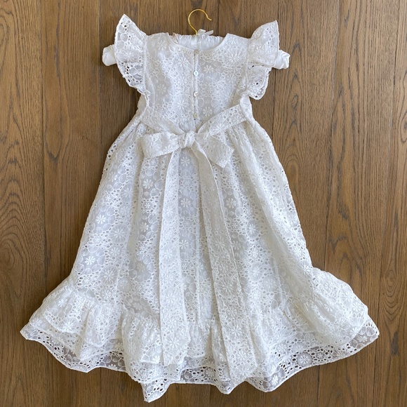 LoveShackFancy Bridal Girls White Eyelet Inira Dress Sz 5-6 years New with Tags - Picture 6 of 10